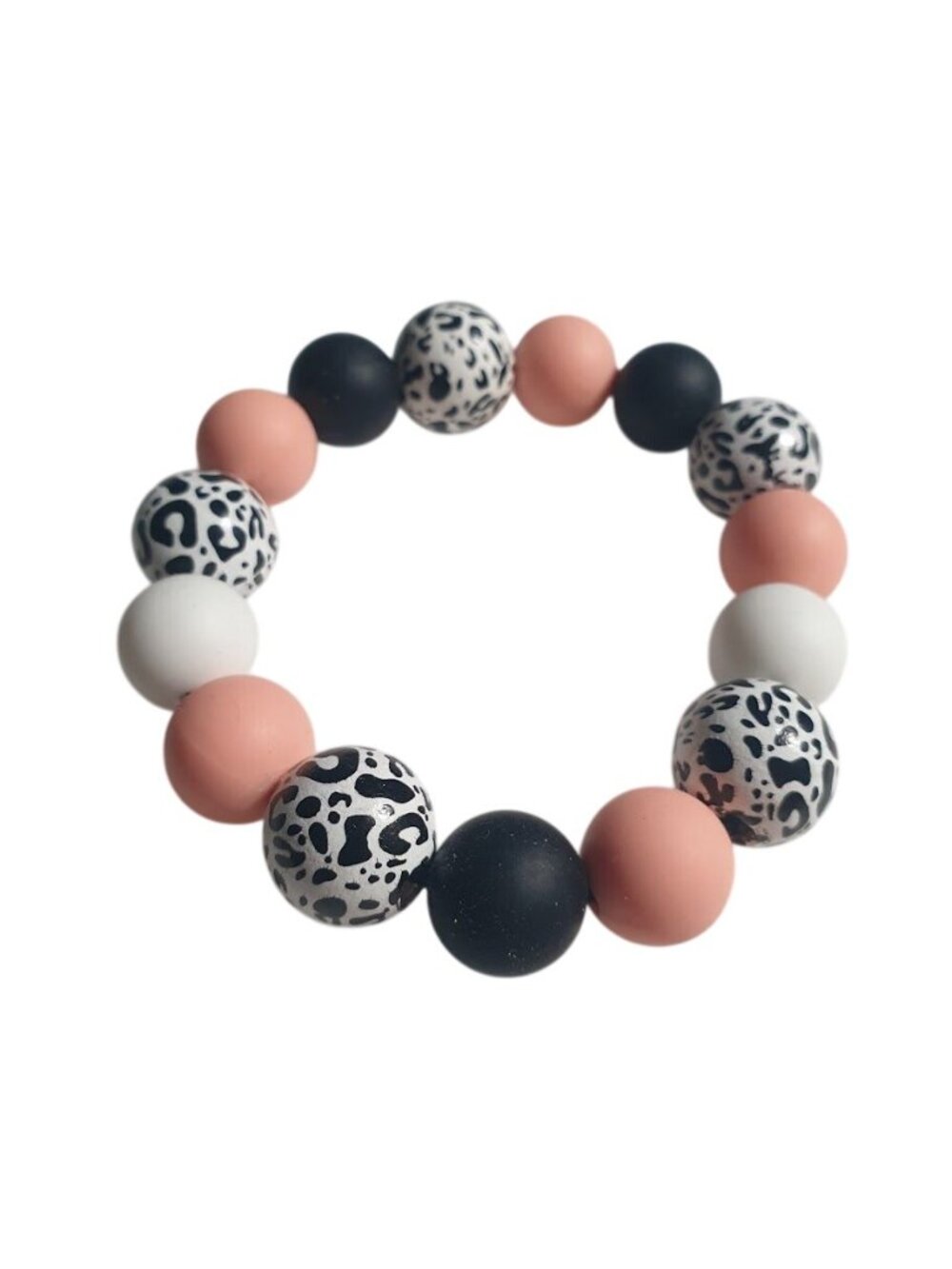 Jewelry Stretch Bracelet Peach White Black Leopard Print Acrylic Rubber Beads